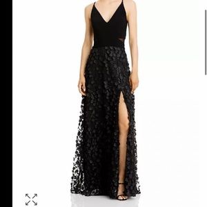 Aqua floral appliqué gown bridesmaid prom dress black floor length size 0/2